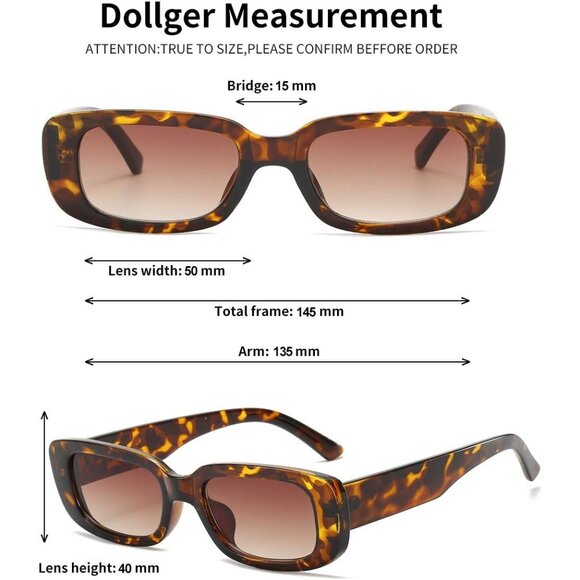 Trendy Rectangle Leopard Brown Sunglasses Women Men Retro Square Fashion Shades - Picture 5 of 6
